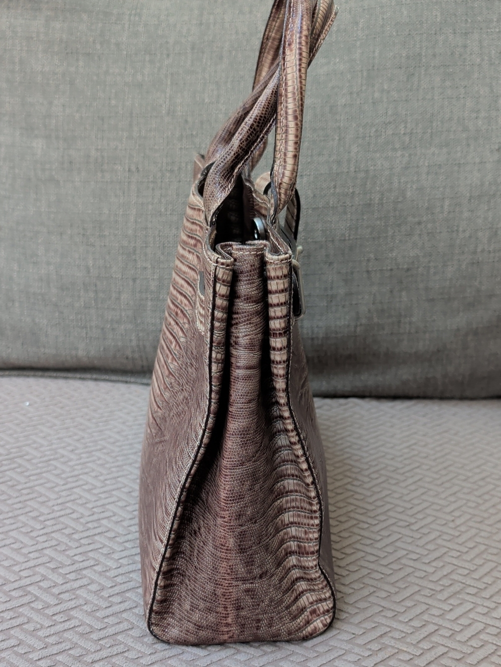 Furla Textured Brown Leather Structured Handbag w COA - Picture 5 of 10